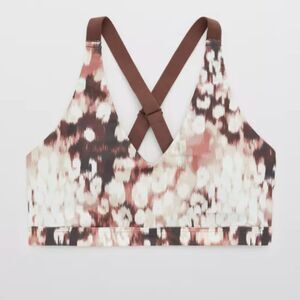 Aerie | OFFLINE Shine Strappy Back Sports Bra in Coco Cream Brown Print Medium
